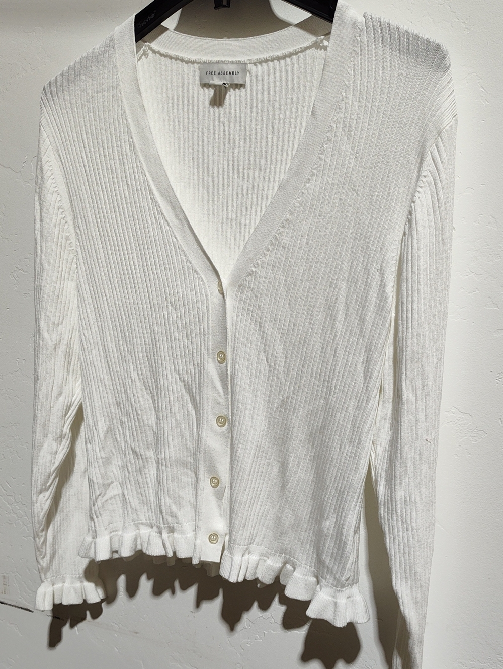 White Ribbed V-Neck Button Cardigan, XXL